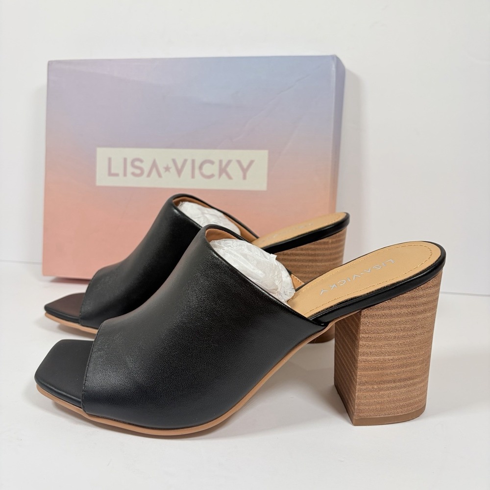 New Lisa Vicky Virtue V Sandal Kitten Heel Black Sheep Nappa Womens Size 9M NIB